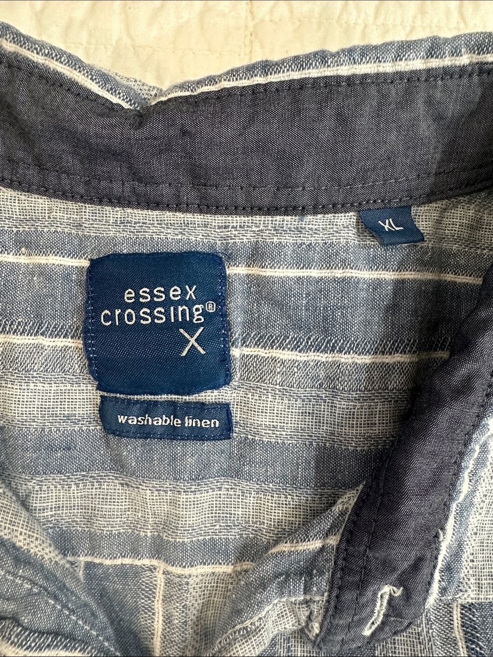 Essex Crossing Washable linen XLCasual Blue Striped Short Sleeve Button-Up Shirt - Picture 2 of 4